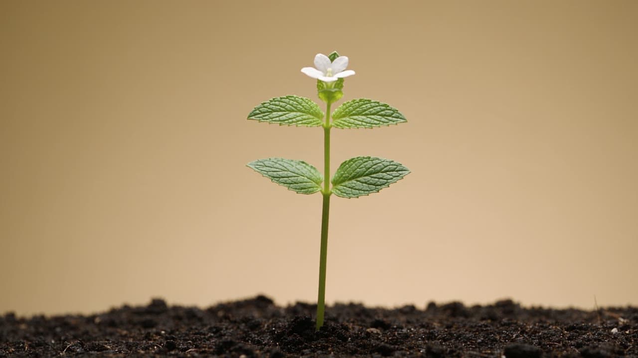A seedling that has grown into a small flowering plant